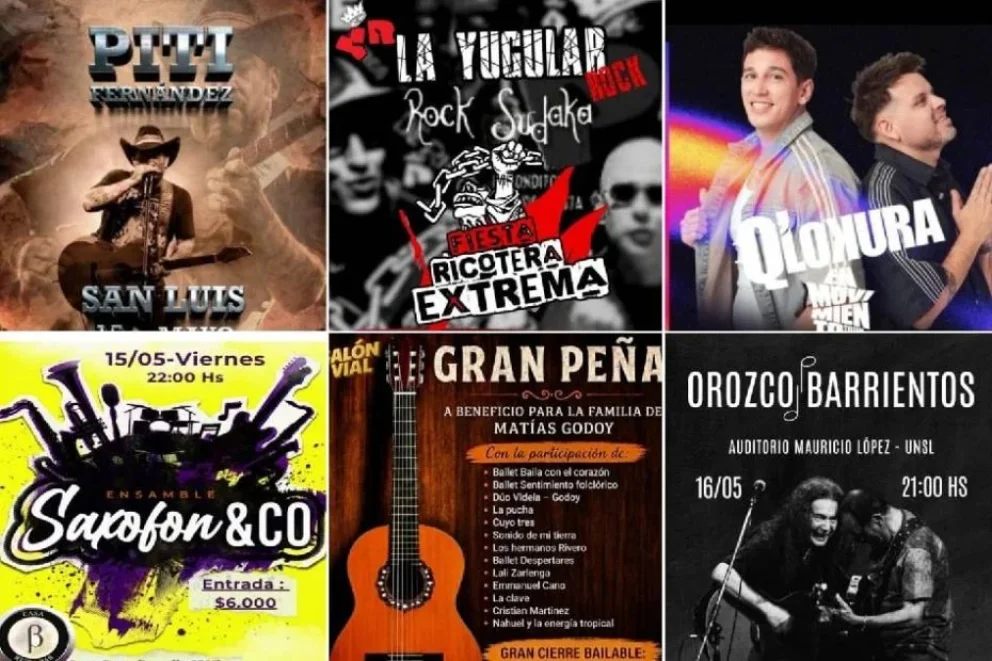 Q´Lokura, Piti Fernández, La Yugular, el dúo Orozco-Barrientos y más: la agenda de este fin de semana en San Luis
