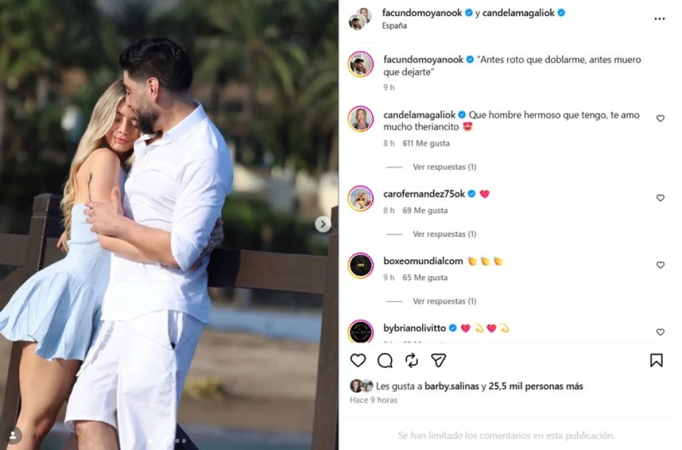 Facundo Moyano y Candela Arizaga presumen su amor desde España
